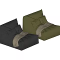 Comfortable Bean Bag Chair in Olive Green and Black with Soft Blanket and Pillows