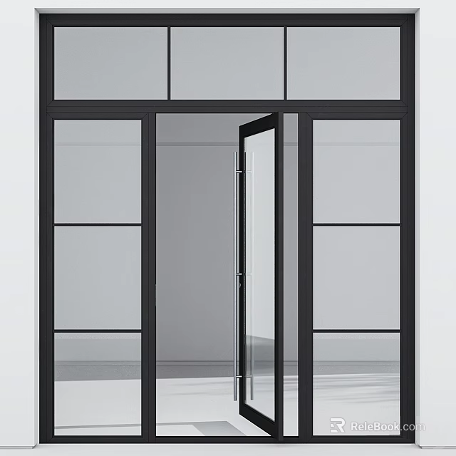 Modern Transparent Glass Side-Hinged Door With Black Aluminum Frame For Interior Space 3d model 