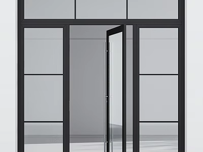 Modern Transparent Glass Side-Hinged Door With Black Aluminum Frame For Interior Space 3d model
