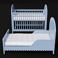 Two Blue Wooden Children's Beds with Curved Headboards and White Mattresses