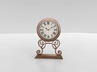 Vintage Table Clock With Roman Numeral Dial And Scroll Design Base 3d model