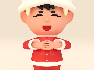 Cartoon Child in Santa Costume with White Hat Red Outfit Hands Crossed and Happy Expression 3d model