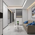 Modern Sleek Minimalist Living Room With Cozy Fabric Sofa And Elegant Marble Floor Interior Design