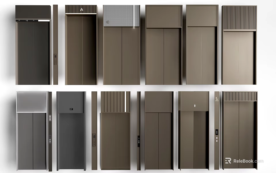 Hotel Elevator Lobby With Modern Metal Elevator Doors In Various Styles 3d model 
