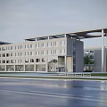 Modern Office Building Exterior With Green Lawn Trees Shrubs And Contemporary Design