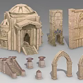Classical Garden Landscape With Dome Structures Decorative Arches Stone Columns And Steps