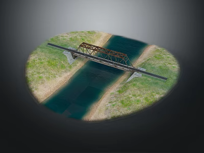 Metal Truss Bridge Structure Spanning Over River With Green Grass Banks 3d model