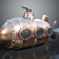 Vintage Copper Metal Submarine Model With Three Portholes Rivets And Propeller