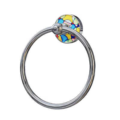 Decorative Towel Ring for Bathroom with Chrome Metal Ring and Colorful Mosaic Glass Base 3d model