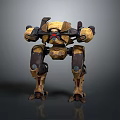Detailed Yellow Brown Humanoid Mech Warrior With Red Eye Standing Pose 3d model