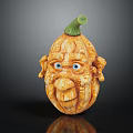 Anthropomorphic Pumpkin Character With Expressive Blue Eyes Facial Features And Green Stem