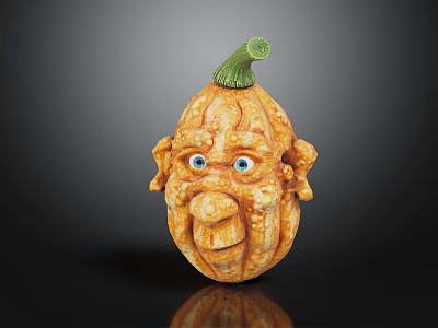 Anthropomorphic Pumpkin Character With Expressive Blue Eyes Facial Features And Green Stem 3d model