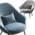 Modern Single Sofa With Blue Gray Cushion And Wooden Legs Design