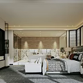 Modern Hotel Guest Room Interior With White Sofa Coffee Table TV Wooden Decor And Bookshelf