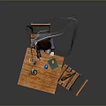 Transparent Protective Shield Covering Wooden Table With Chair And Shopping Bag