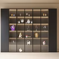 Modern Black Figurine Display Cabinet With Illuminated Shelves And Collectible Figures