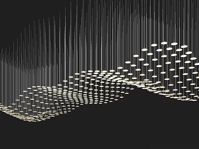 Elegant Modern Chandelier With Slim Hanging Rods And Wavy Bulb Arrangement Design 3d model