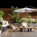 Outdoor Patio Furniture Set With Wooden Table And Chairs And Umbrella