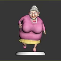 Elderly Lady Character Model With Pink Dress White Bun And Glasses On White Base