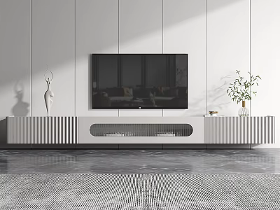 Modern TV Stand With Flat Screen TV Decorative Vase And Potted Plant 3d model