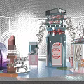 Vibrant Purple Themed Decorative Space With Ferris Wheel Elements And Display Tower