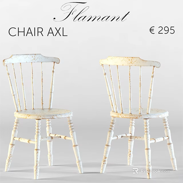 Vintage White Wooden Chair AXL With Spindle Back And Distressed Design Details 3d model 