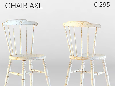 Vintage White Wooden Chair AXL With Spindle Back And Distressed Design Details 3d model