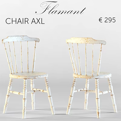 Vintage White Wooden Chair AXL With Spindle Back And Distressed Design Details 3d model