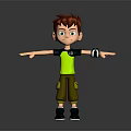 Game Movie Character Red Haired Boy in Green T-Shirt with Wrist Device Standing Arms Outstretched