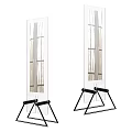 Modern Glass Room Divider With Transparent Panel And Black Triangular Stand