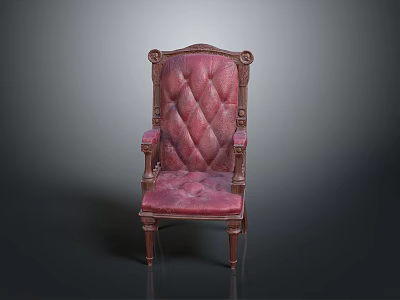 Classic Vintage Armchair With Wooden Carved Frame And Red Tufted Upholstery 3d model