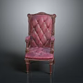 Classic Vintage Armchair With Wooden Carved Frame And Red Tufted Upholstery