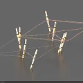 Building Exterior Wall with Clothesline Rope and Wooden Clothespins on Black Background