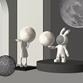 Creative Floor Lamp With Rabbit And Astronaut Figures Moon Shaped Light Spherical Design