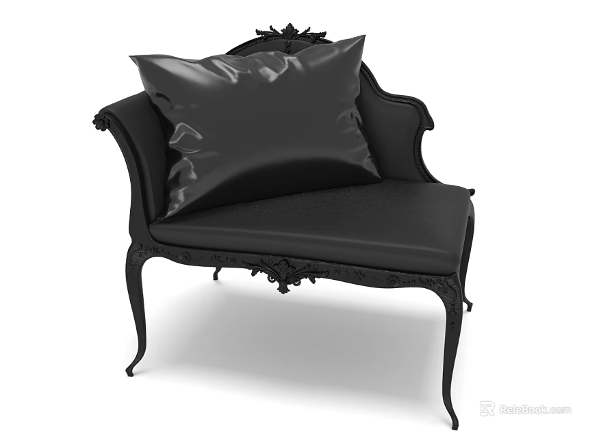 Black Vintage Single Sofa With Ornate Carved Details And Soft Cushion Design 3d model 