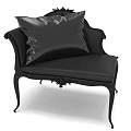 Black Vintage Single Sofa With Ornate Carved Details And Soft Cushion Design