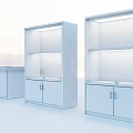 Modern Display Shelves With White And Blue Cabinets And Built In Lighting