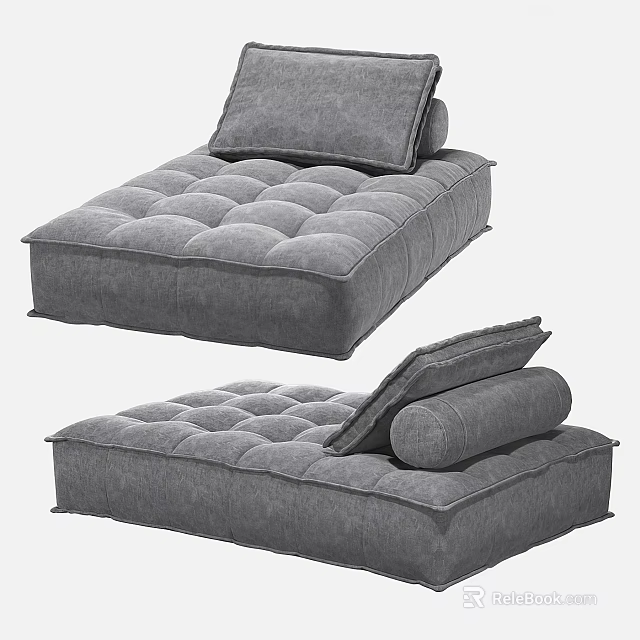 Comfortable Gray Tufted Chaise Lounge With Soft Cushions And Upholstered Design 3d model 