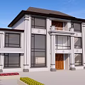 Two Story Detached Villa With White Exterior Wooden Door Porch And Landscaping