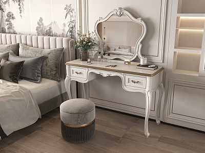 European Style Makeup Table Makeup Stool Combination Dresser Stool Makeup Table Makeup Mirror Cosmetics model