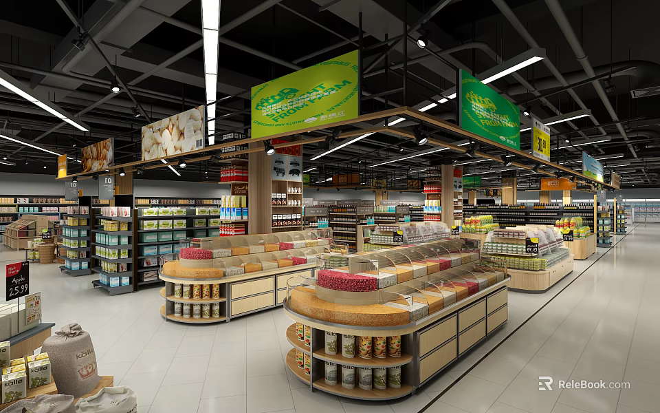 Supermarket Department Store Interior Featuring Organized Shelves And Varied Product Displays 3d model 