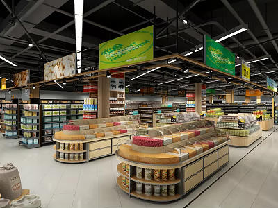 Supermarket Department Store Interior Featuring Organized Shelves And Varied Product Displays 3d model