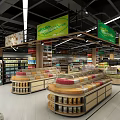 Supermarket Department Store Interior Featuring Organized Shelves And Varied Product Displays