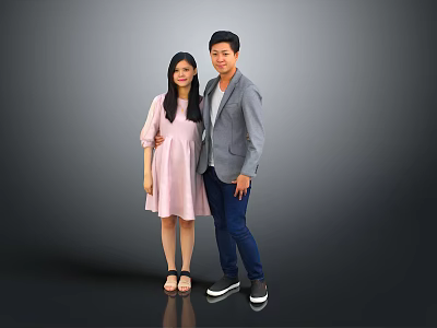 Two People Standing Together In Formal Attire With Gray Background 3d model