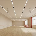 Fitness Dance Studio With Wooden Floor Ballet Barres Pink Exercise Balls And Large Windows