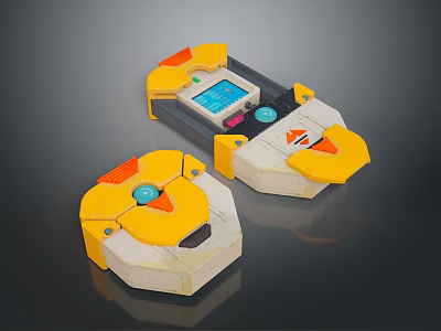 Yellow And White Portable Computer Device With Blue Screen Orange Accents And Colorful Buttons 3d model