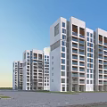 Modern High Rise Residential Building with White Exterior Large Windows Balconies and Blue Sky