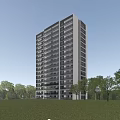 Modern High Rise Residential Building With Glass Facade Balconies And Surrounding Greenery