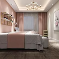 Elegant Beauty Hair Salon Interior Design With White Reception Counter Pink Wall Chandeliers And Shelves