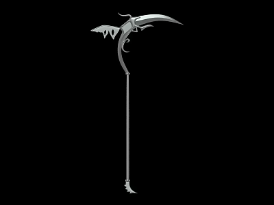 Elegant Metallic Scythe Weapon With Long Handle And Decorative Wing Shaped Design 3d model